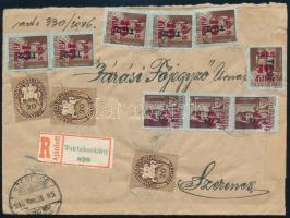 1946 (10. díjszabás) Ajánlott levél 42 db bélyeggel (1 hiányzik) TAKTAHARKÁNY - Szerencs