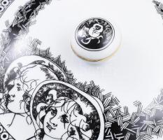 Hollóházi Jurcsák László által tervezett bonbonniere: Női fejek. Matricás, jelzett, hibátlan, d: 18 ...