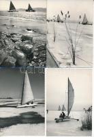 Balaton - 8 db modern fekete-fehér postatiszta Képzőművészeti Alap képeslap (télen a befagyott tó, v...