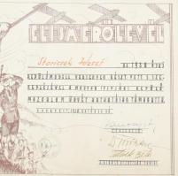 1938 Bp., a Magyar Szárnyak szerkesztősége által kiállított elismerő oklevél Staricsek József részér...