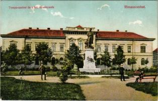 1912 Rimaszombat, Rimavská Sobota; Tompa Mihály szobor, Kir. törvényszék. Ifj. Rábely Miklós kiadása / statue, court