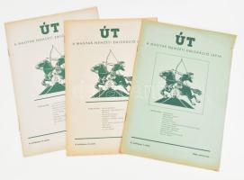 1960 Út, a magyar nemzeti emigráció lapja c. hungarista folyóirat 3 db száma (II. évf. 1., 2., 6. sz.), túlnyomórészt jó állapotban