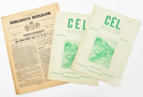 1957 A Hungarista Mozgalom tájékoztató szolgálata c. folyóirat november-decemberi száma, benne az Út és Cél hungarista folyóirat betiltásának hírével és kapcsolódó írásokkal + 1958 Cél (az Út és Cél utódjaként megjelenő folyóirat) I. évf. 1. és 2. száma