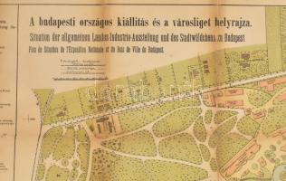 1885 A Budapesti Országos Kiállítás és a Városliget helyrajza, Lampel Róbert kiadása, hiányos, resta...