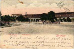 1907 Budapest I. Déli vaspálya, pályaudvar, vasútállomás, lovaskocsi (EK)