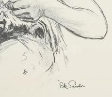 Ék Sándor (1902-1975): Afrikai nő békegalambbal. Kőnyomat (lithográfia). Jelzett, papírméret: 58x40 ...