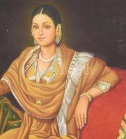 Jelzés nélkül: Indiai lány. Olaj, vászon, dekoratív keretben 46x60 cm