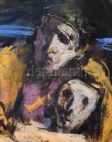 Novák András (1936-2017): Tragédia., gouache, papír, jelzett, dekoratív keretben 46,5x51 cm