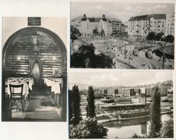 Budapest XI. Móricz Zsigmond körtéri villamosok, Ifjúsági Park, Borostyán étterem vadász szobával - 3 db modern Képzőművészeti Alap képeslap