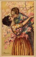 Italian lady art postcard, kiss. Anna & Gasparini 614-6. s: A. Busi