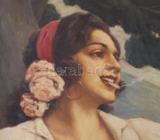Csalány Béla (1879 - 1948): Cigarettázó lány. Olaj, vászon, jelzett. kis sérüléssel, dekoratív sérül...