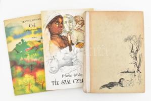 Fekete István 3 műve: Lutra. Egy vidra regénye. Bp., 1965, Móra. Kiadói félvászon-kötés, kissé koszos borítóval. + Tíz szál gyertya. Bp., 1972, Móra. Kiadói papírkötés. + Csí és más elbeszélések. Bp., 1974, Móra. Kiadói egészvászon-kötés, minimálisan sérült kiadói papír védőborítóban.