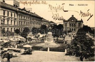 1918 Pécs, Mailáth tér, piac, zsinagóga (EK)