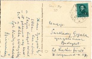 1934 Szentgotthárd, Szent János szobor, templom + "SZENTGOTTHÁRD-BUDAPEST 55" vasúti mozgó...