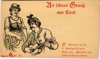 Tirol, An schean Gruaß aus Tirol / Tyrolean folklore art postcard. litho (EK)