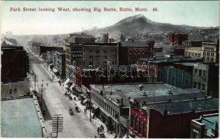 Butte (Montana), Park Street looking West, showing big Butte, savings bank