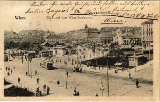 1910 Wien, Vienna, Bécs; Blick auf den Wien Boulevard / street and trams (EK)