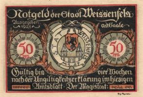 Német Birodalom / Weimari Köztársaság / Weissenfels 1921. 50Pf (6x) 6 klf db, teljes sor T:I