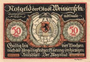 Német Birodalom / Weimari Köztársaság / Weissenfels 1921. 50Pf (6x) 6 klf db, teljes sor T:I