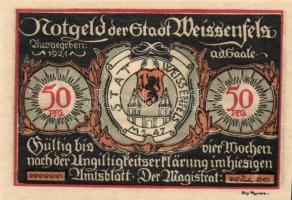 Német Birodalom / Weimari Köztársaság / Weissenfels 1921. 50Pf (6x) 6 klf db, teljes sor T:I