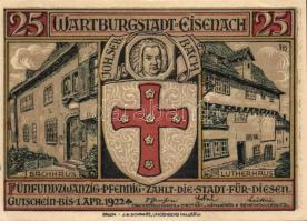 Német Birodalom / Weimari Köztársaság / Eisenach 1922. 25Pf (2x) + 50Pf (2x) + 75Pf (2x)  6 klf db, teljes sor T:I,I-