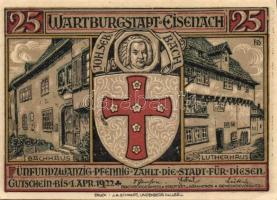 Német Birodalom / Weimari Köztársaság / Eisenach 1922. 25Pf (2x) + 50Pf (2x) + 75Pf (2x)  6 klf db, ...