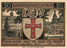 Német Birodalom / Weimari Köztársaság / Eisenach 1922. 25Pf (2x) + 50Pf (2x) + 75Pf (2x)  6 klf db, ...