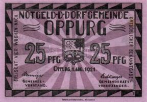 Német Birodalom / Weimari Köztársaság / Oppurg 1921. 25Pf + 50Pf (2x) + 75Pf 4 klf db, teljes sor T:I