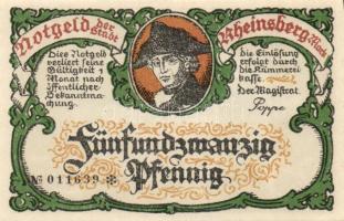 Német Birodalom / Weimari Köztársaság / Rheinsberg DN 25Pf (4x) + 50Pf (4x) + 75Pf (4x) 12 klf db, teljes sor T:I