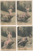 4 db RÉGI képeslap vegyes minőségben: múzsák / 4 pre-1945 postcards in mixed quality: muses