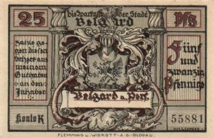 Német Birodalom / Weimari Köztársaság / Belgard DN 25Pf + 50Pf + 75Pf + 1M + 2M 5 klf db, teljes sor T:I