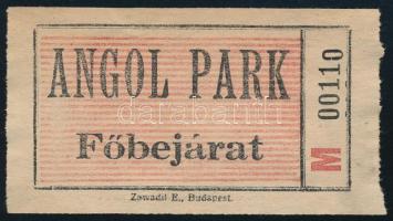 cca 1913 A budapesti Angol Park főbejárati belépőjegye, jó állapotban