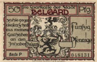 Német Birodalom / Weimari Köztársaság / Belgard DN 25Pf + 50Pf + 75Pf + 1M + 2M 5 klf db, teljes sor...