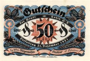 Német Birodalom / Weimari Köztársaság / Kahla 1921. 50Pf (6x) 6 klf db, teljes sor T:I