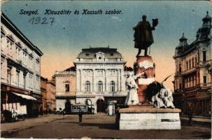 Szeged, Klauzál tér, Kossuth szobor, villamos, Grosz üzlete (EM)