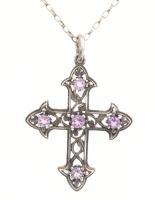 Ezüst(Ag) kövekkel díszített kereszt medál láncon, jelzett, h: 64 cm, 4×3,5 cm, bruttó: 8,2 g