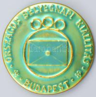 "Országos Bélyegnapi Kiállítás - Budapest" eozin mázas Zsolnay porcelán emlékplakett, jelzett, hibátlan d: 10 cm