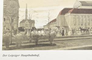 Lipcsei Pályaudvar. Régi építészeti nyomat, sérüléssel, félbehajtva, 35x51 cm