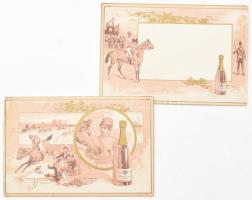 2 db litho reklámkártya Montebello pezsgő és lóverseny témában