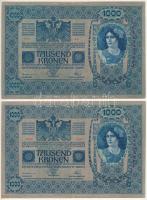 Ausztria 1919. (1902.) 1000K mindkét oldal német, függőleges piros "DEUTSCHÖSTERREICH" fel...