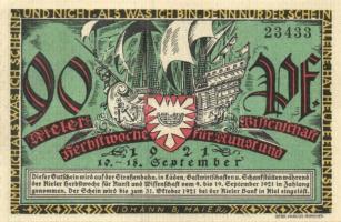 Német Birodalom / Weimari Köztársaság / Kiel 1921. 70Pf (2x) + 80Pf (2x) + 90Pf (2x)  6 klf db, telj...