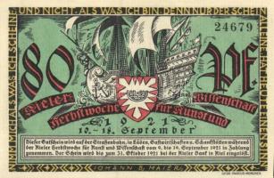 Német Birodalom / Weimari Köztársaság / Kiel 1921. 70Pf (2x) + 80Pf (2x) + 90Pf (2x)  6 klf db, telj...