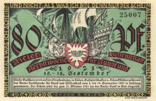 Német Birodalom / Weimari Köztársaság / Kiel 1921. 70Pf (2x) + 80Pf (2x) + 90Pf (2x)  6 klf db, telj...