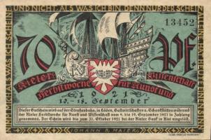 Német Birodalom / Weimari Köztársaság / Kiel 1921. 70Pf (2x) + 80Pf (2x) + 90Pf (2x)  6 klf db, telj...