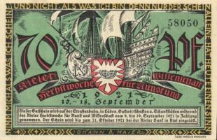 Német Birodalom / Weimari Köztársaság / Kiel 1921. 70Pf (2x) + 80Pf (2x) + 90Pf (2x)  6 klf db, telj...