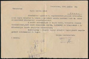 1942 Jánoshalma, Rosenberg Sándor Bornagykereskedő - Megrendelés visszaigazolása válaszlevél, bélyegzett, aláírt