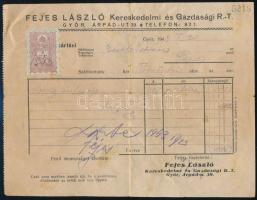 1943 Fejes László Kereskedelmi és Gazdasági R.T., Győr fejléces számla