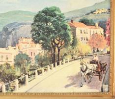 Olasz képóra. Öntött bakelit keretben nyomat kép, beékelt kvarc órával. 63x65 cm