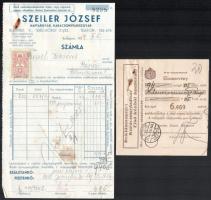 1937 Szeiler József Naptárgyár, Karácsonyfadíszgyár fejléces számla, valamint / "Gondos Kalmár Légy, Szeiler-Naptárt Végy!" feliratos Postatakarékpénztári elismervény