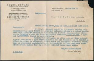 1930 Aczél István kereskedelmi ügynöksége és bizományi üzlete, Székesfehérvár cégjelzéses üzleti levél, sarokhiány